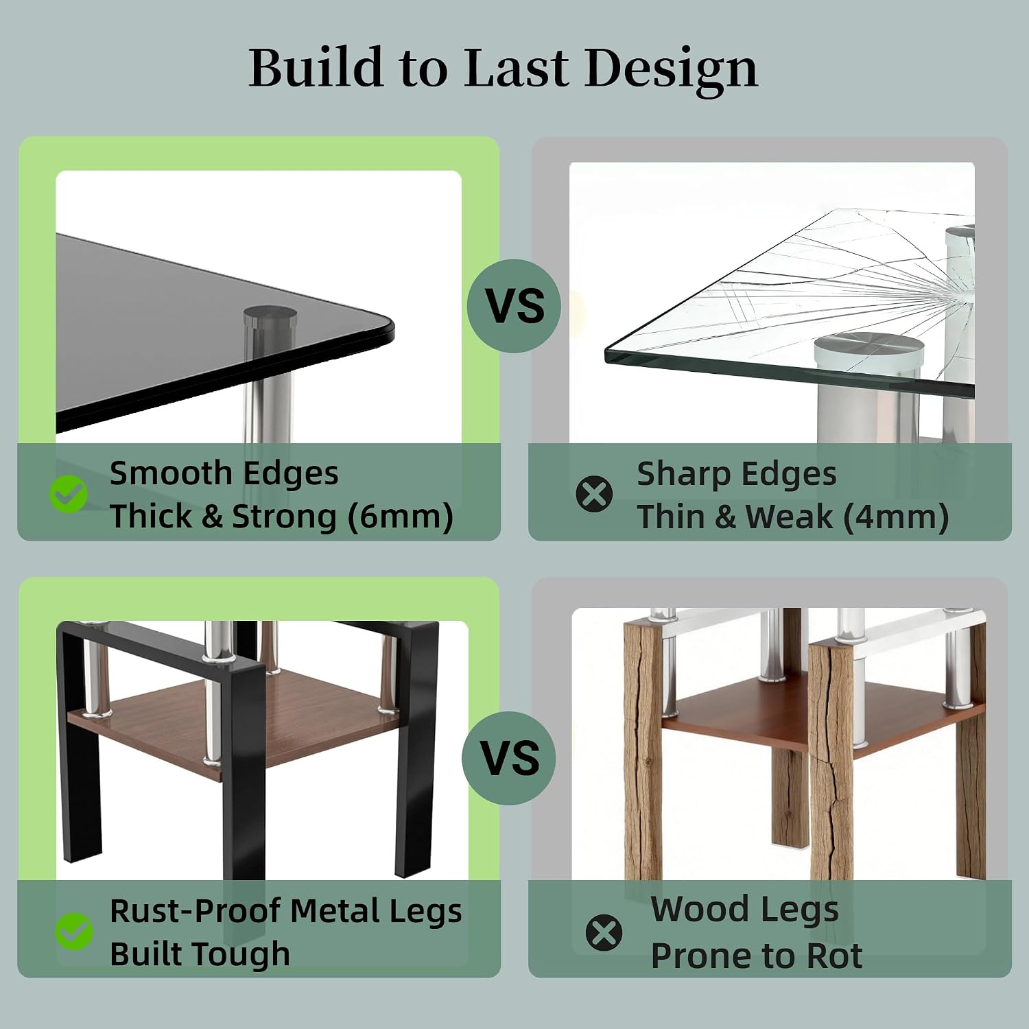 17.72'' Glass Side Table Set of 2, 2 Tier Couch End Table with Tempered Glass Top & Metal Lges, Black End Tables with Brown Top, Small Nightstand Set of 2 for Living Room, Small Space