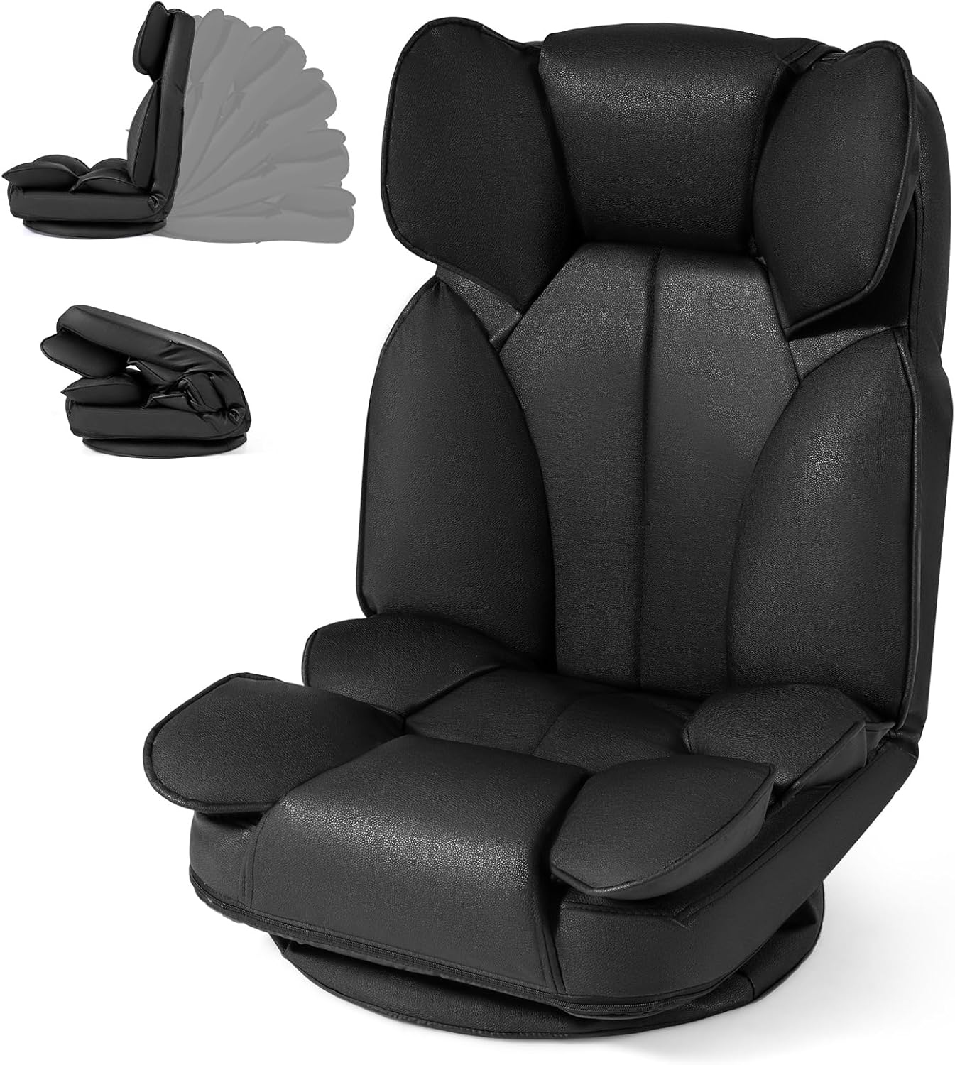Giantex 360° Swivel Floor Gaming Chair, Folding Lazy Lounger Couch with 6-Position Adjustable Backrest & Sponge Filling, Lazy Sofa Lounge Chair, Video Gaming Chair for Reading, Relaxing (Black)