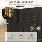 80"-48" Extendable Kitchen Island with Extended Dining Table and Power Outlet,Large Mobile Kitchen Storage Islands with 2 Storage Drawers,Rolling Islands Cart with 3 Extra Rows Open Shelves(Marble Bl)