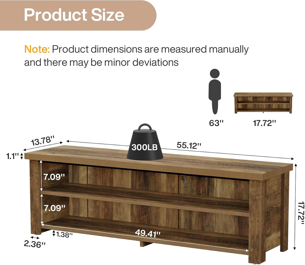 Tribesigns 55.12" Entryway Bench with Storage, Farmhouse Shoe Storage Bench with 2-Tier Shelves, Shoe Rack for Entryway, Hallway, Mudroom, Bedroom, Rustic Brown