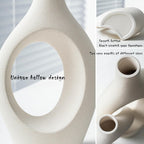 Snuggle Hollow XL Cream White Ceramic Vase Set of 2 for Coffee Table Decor, Modern Minimalist Aesthetic Donut Floral Vases, for Home Living Room Entryway Table Shelves Decorative (W 6.8" X H 11")