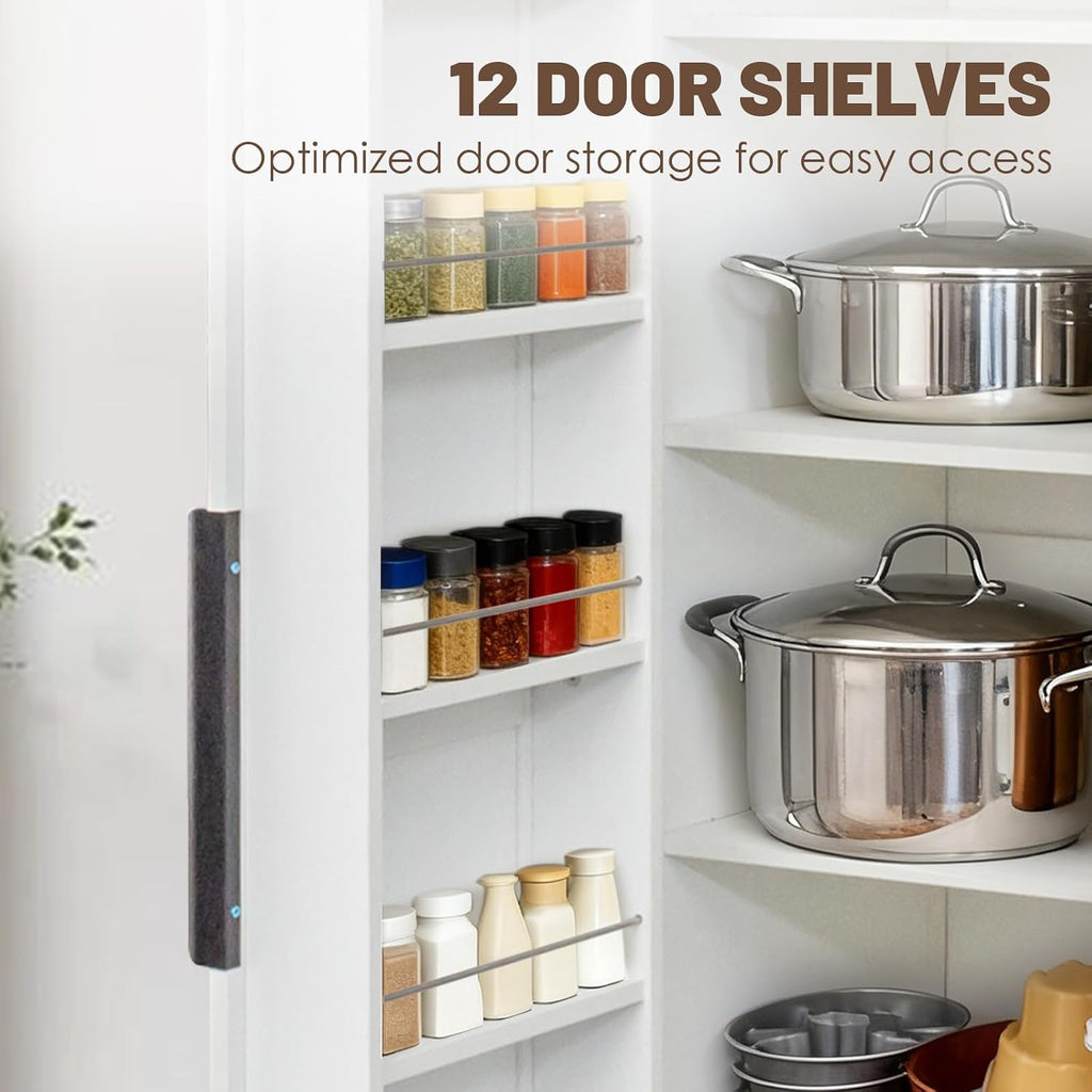 62.99''White Kitchen Pantry Cabinet Tall Freestanding Pantry Storage Cabinet with Doors and Shelves Buffet Cupboards Sideboard Tall Kitchen Pantry Storage Cabinets Food Pantry for Living Room