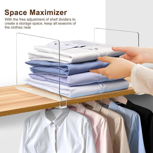10 Pack Shelf Dividers, Adjustable Shelf Dividers for Closet Organization with Non-Slip Design, Clear Acrylic Shelf Dividers for Clothes, Handbags, Purses, Towels, Bookshelf in Home Organization