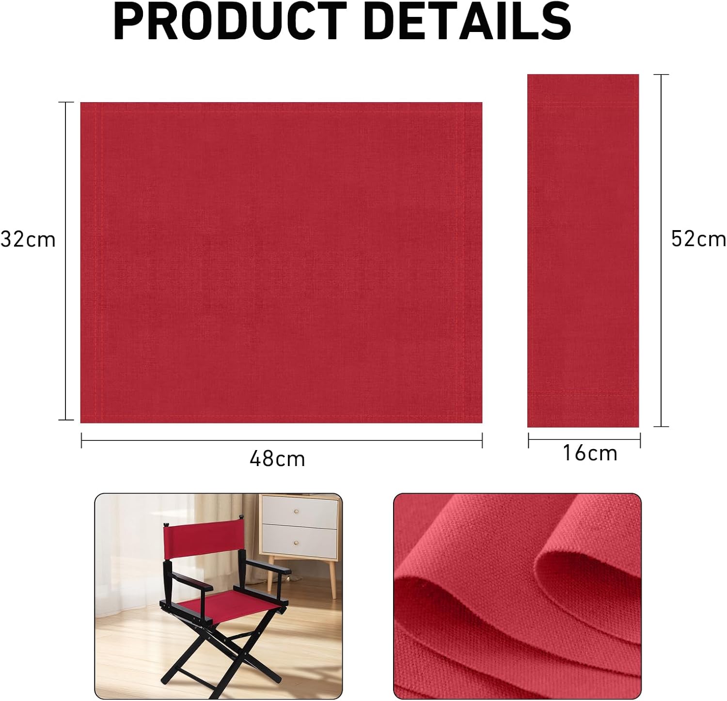 Director Chair Replacement Canvas, Directors Chair Replacement Covers For Beach Chairs, White Black Red Rainbow Canvas Seat Stool Protector For Home Director (Red)