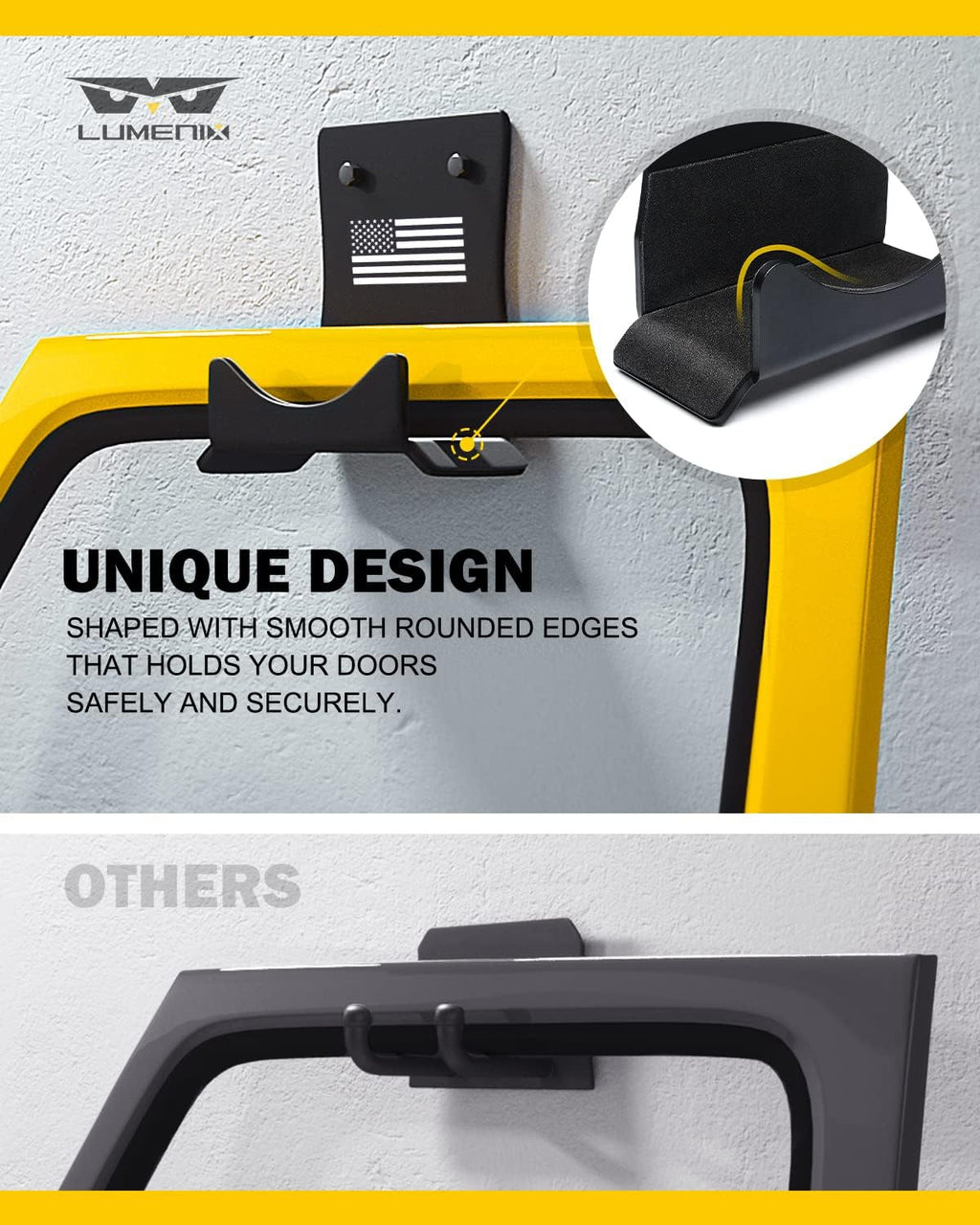 LUMENIX Heavy Duty Door Storage Hangers Bracket, Wall-Mounted Systems Kits Doors Holder Racks Compatible with 1956-2025 Jeep Wrangler CJ YJ TJ JK JKU JL JLU LJ JT (4 PCS, U.S. America Flag Pattern)