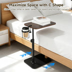 Rotating C Shaped Side Table with Cup Holder, Adjustable Height Sofa Side Table, 360 Swivel Tray Table, Slide Under Couch End Table for Bedside, Laptop, Small Space