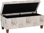 Linon Carmen Ivory and Beige Seashell Upholstered Lift Top Storage Ottoman with Wooden Feet