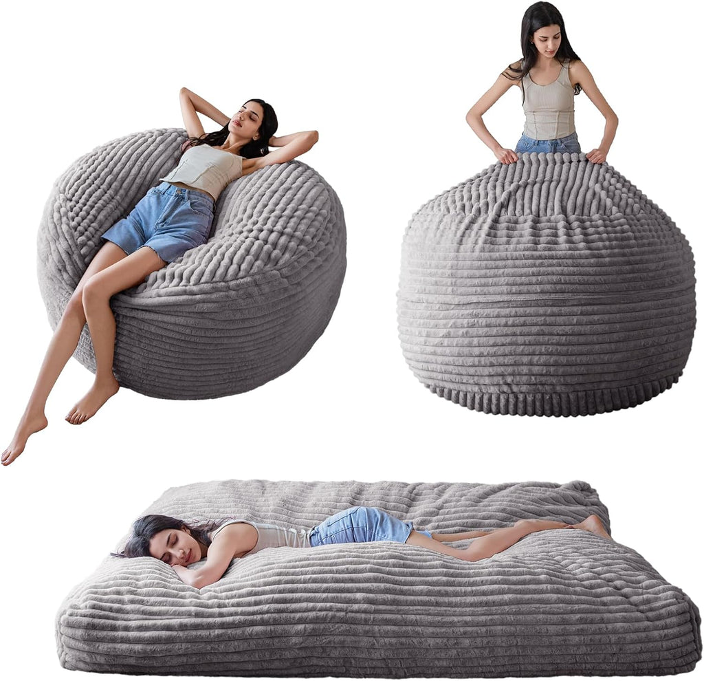 MAXYOYO Giant Bean Bag Chair Bed for Adults, Convertible Beanbag Folds from Lazy Chair to Floor Couch Bed, Large Floor Sofa Couch, Big Sofa Bed, High-Density Foam Filling, Machine Washable Cover