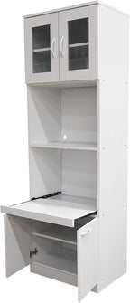 KB Designs - 71" Wood/Glass Kitchen Storage Pantry, Microwave Cabinet, White