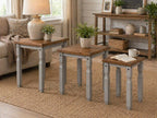 OSHOME 3-Piece Farmhouse Nesting Side Table Set – Solid Pine Wood End Tables in Corona Gray with Rustic Wood Top