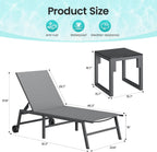 Amopatio Patio Lounge Chairs with Wheels 2 Outdoor Chaise Lounges and 1 Side Table for Poolside Adjustable Lounge Chair with Heavy-Duty Steel Frame for Backyard Poolside,400 LBS Capacity, Gray
