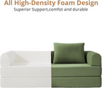 4-in-1 Folding Convertible Sofa Bed, 78 Inch Oversized Corduroy Loveseat Sleeper with Pull Out Bed, Boneless Futon Couch for Living Room Bedroom, No Assembly Needed, Olive Green