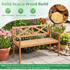 Solid Acacia Wood Outdoor Chair Armrests Backrest 44in Seat 800lb Capacity Backyard
