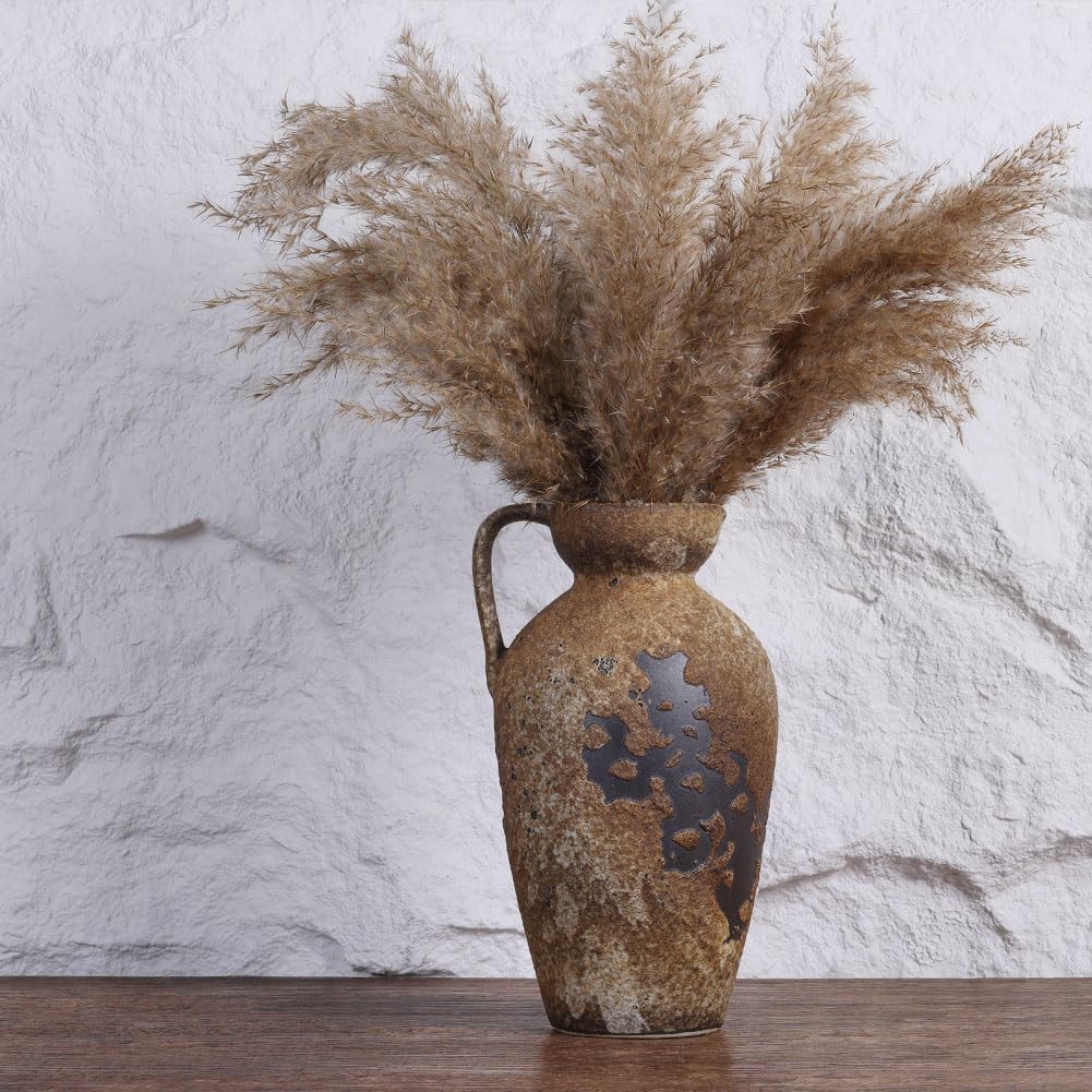 Wabi Sabi Rusty Vintage Vase, 11" Tall Wabi Sabi Decor Rustic Farmhouse Pottery Vase for Centerpiece, Textured Pottery Flower Vases for Home Decorative, Table, Living Room, Bedroom, Bathroom, Kitchen