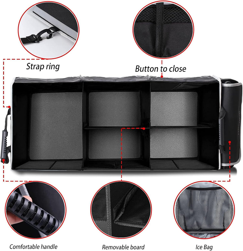 Homeve Car Trunk Organizer for SUV, 25Gal Large Capacity No-Sag Heavy Duty, Foldable Waterproof Anti-Slip Storage with 12 Pockets, Fit Sedan,Truck,Universal Car Accessories, Black, 3 Compart, Large