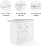 Crosley Furniture Cutler Faux Marble Top Kitchen Island with Storage, Breakfast Bar, Microwave Stand, White