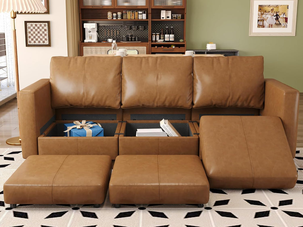 EASE MOOSE Modular Sectional Loveseat Sofa Couch with Storage Seats, 2 Seat Faux Leather Convertible Modular Sofa Love Seats for Small Spaces，Brown
