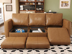 EASE MOOSE Modular Sectional Loveseat Sofa Couch with Storage Seats, 2 Seat Faux Leather Convertible Modular Sofa Love Seats for Small Spaces，Brown