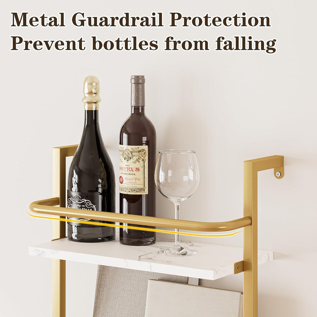 5-Tier Wine Rack Wall Mounted, Wine Racks Freestanding Floor with Fences, 50 Bottles Wine Bottle Holder Liquor Cabinet Bar Shelves for Home, Kitchen, Dining Room (Gold)