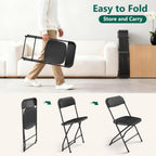 Folding Chairs 4 Pack, Outdoor Plastic Sturdy Metal Folding Chairs for Outside Indoor, Portable 350 lbs Capacity Heavy Duty Foldable Commercial Seating for Picnic, Party, Patio, Office, Black Color