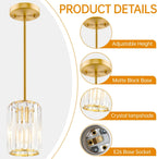 Gold Pendant Light, Modern Crystal Pendant Lights Kitchen Island, Kitchen Island Lighting with Adjustable Height, UL Certified Island Lights for Kitchen Dining Room Bedroom Hallway 3 Pack