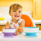 Munchkin® Snack™ Catcher Toddler Snack Cups, 2 Pack, Blue/Green & Stay Put™ Suction Bowls for Babies and Toddlers, 3 Pack, Blue/Green/Purple
