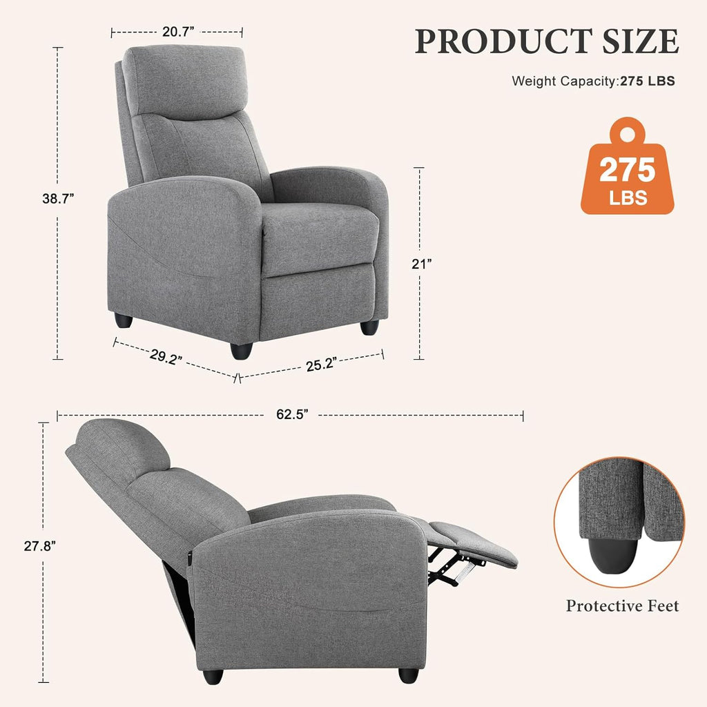 Sweetcrispy Massage Recliner Chair for Adults, Adjustable Home Theater Seating with Lumbar Support, Modern Small Recliners for Small Spaces, Dark Grey