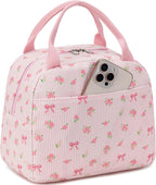 BTOOP Lunch Box for Women Men Cute Corduroy Lunch Bags Large Capacity Insulated Lunch Tote Bag For Work Travel Or Picnic (Pink Bow Floral-1)