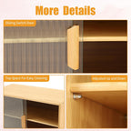 Small Bamboo Kitchen Pantry Sideboard, 3Tiers Freestanding Countertop Storage Cabinet with 2 Acrylic Doors Black Storage Shelf, Sliding Pantry Cabinet for Home Bar, Coffee Bar (Log-Colored)