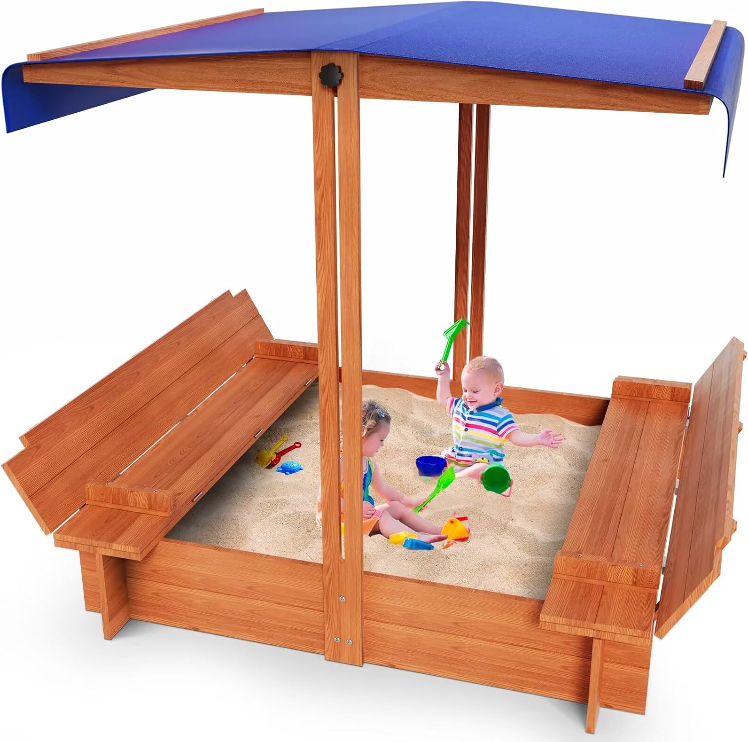 YOUPINS 48" Wooden Outdoor Storage Bench with Lid, Weather-Resistant Patio Deck Box for Garden or Yard