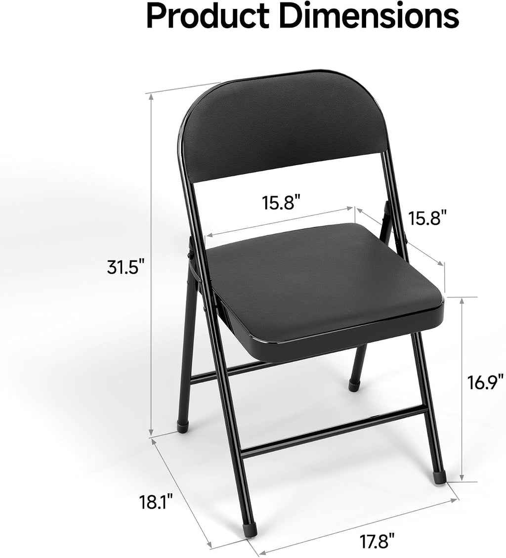 8 Pack Leather Padded Folding Chair, Metal Frame with Pu Leather Seat & Back, 650 LB Capacity Pu Leather Folding Chair with Comfortable Cushion for Events Home Office Black