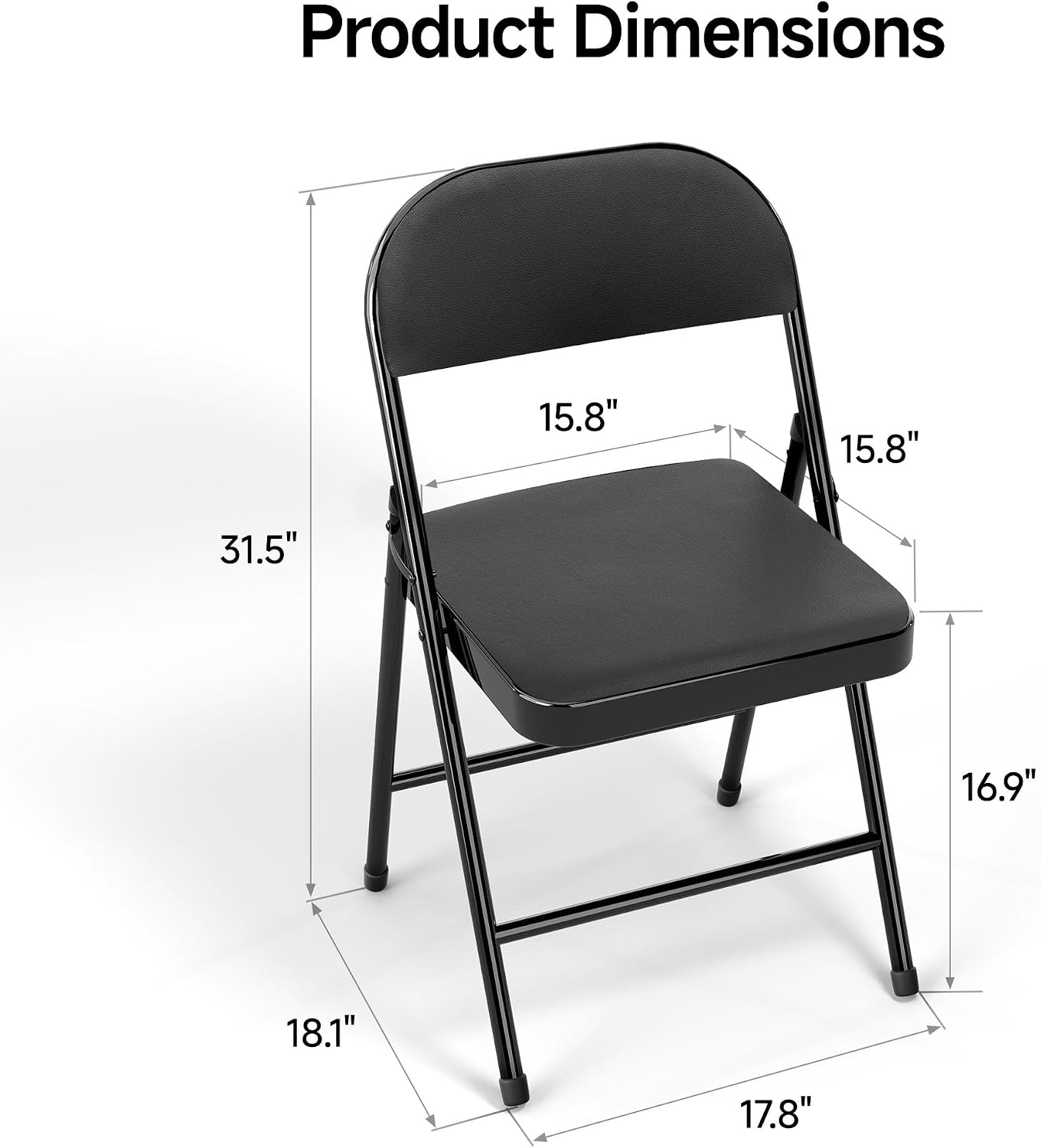 8 Pack Leather Padded Folding Chair, Metal Frame with Pu Leather Seat & Back, 650 LB Capacity Pu Leather Folding Chair with Comfortable Cushion for Events Home Office Black