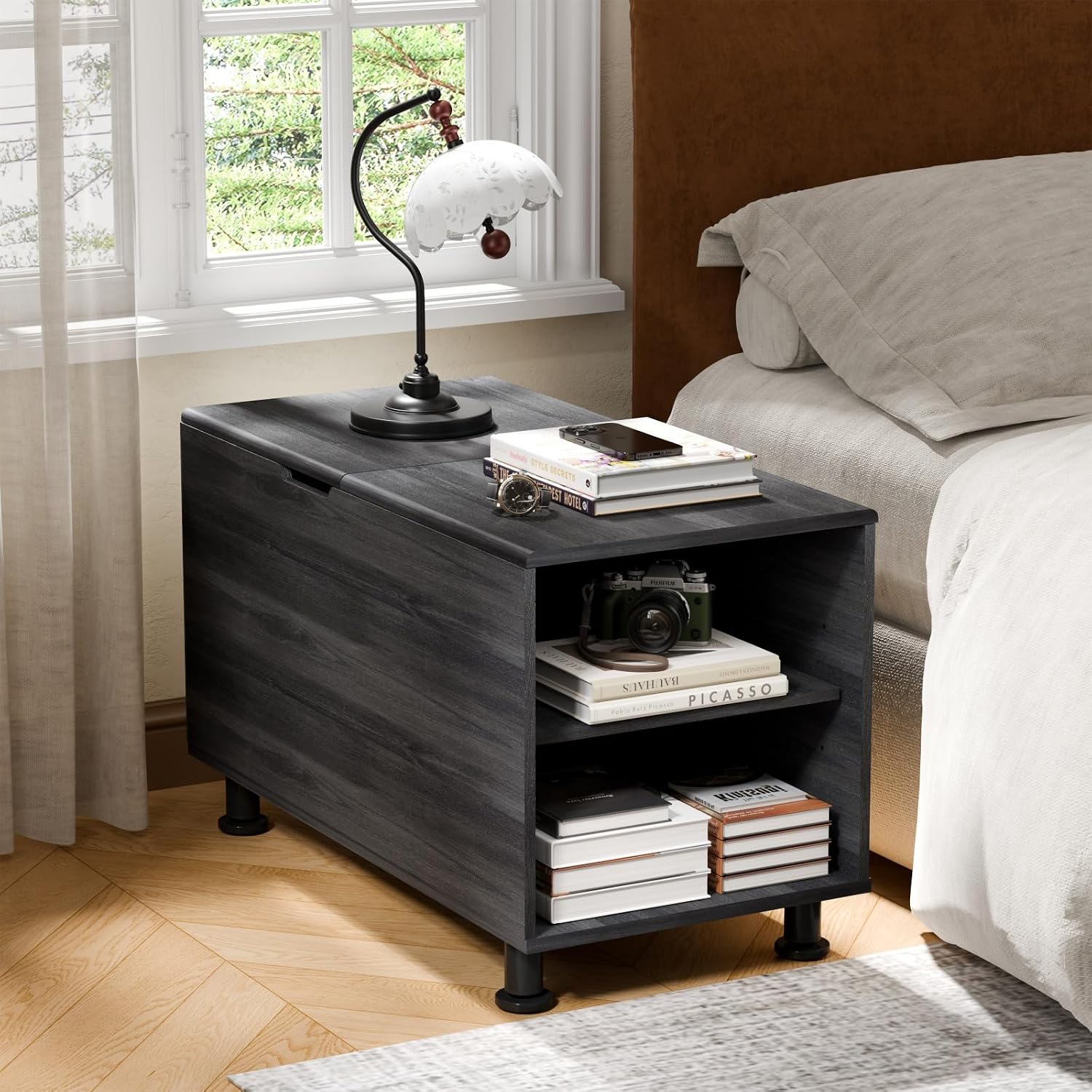 Rreyet End Table with 2 Open Storage Space & 15" Large Cube Storage, Adjustable Shelf, Modern Nightstand, Minimalist Sofa Side Table for Living Room, Bedroom, Office (2, Black)