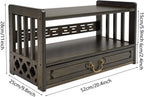 Altar Table with Drawer, Altar Shelf & Meditation Table for Spiritual, Bamboo Puja Table for Home, Buddha Statues, Books, Ritual Items (20.4" W x 9.8" D x 11" H, Walnut Color)