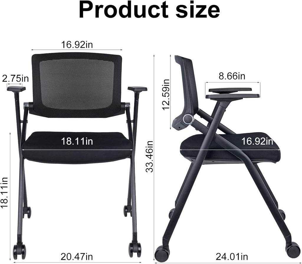 Upgraded Folding Chair with Wheels and Padded, Ergonomic Mesh Back and Arms for Office, Meetings, Conferences, Receptions, Training Rooms & Folding Office Chairs