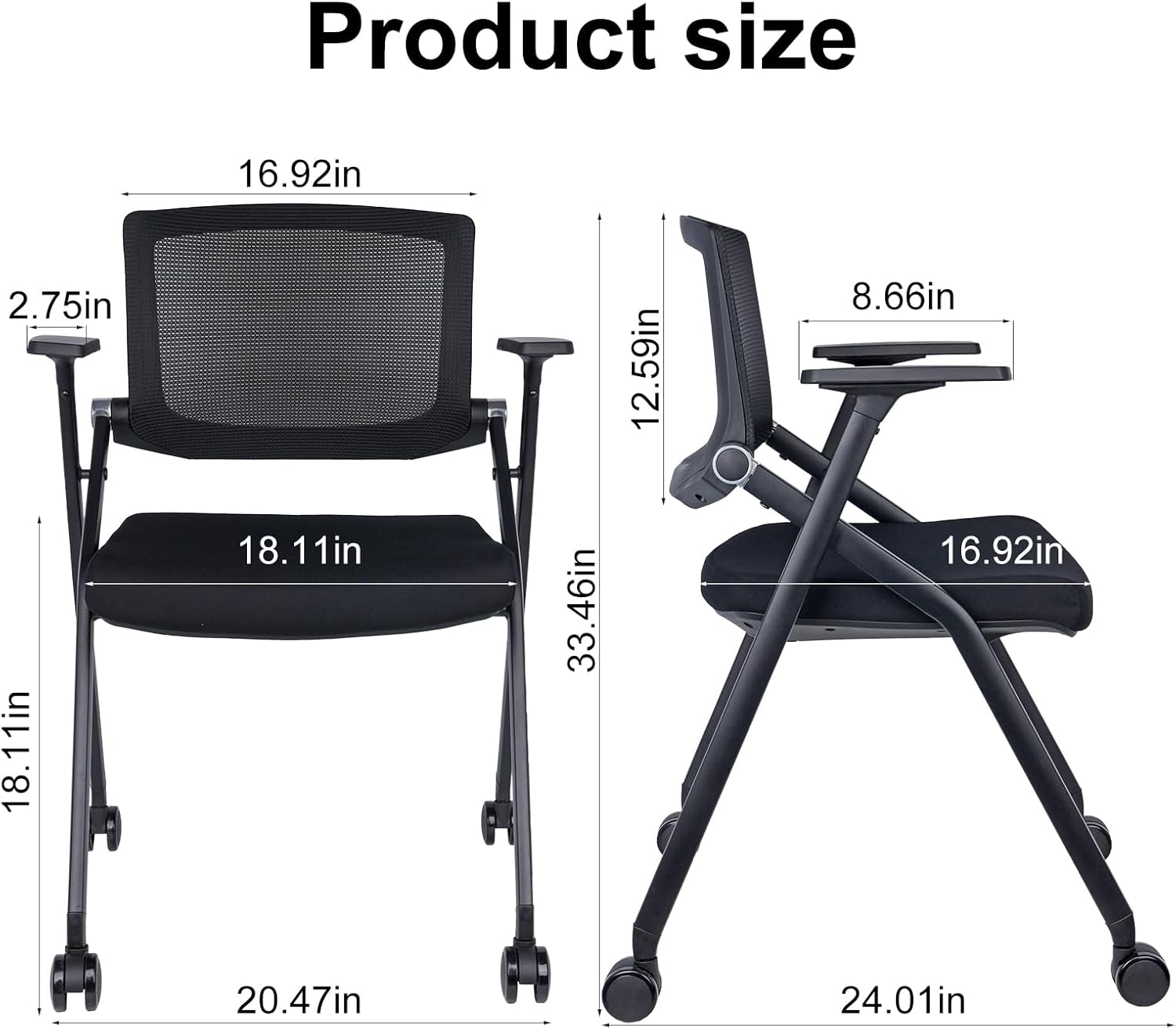 Upgraded Folding Chair with Wheels and Padded, Ergonomic Mesh Back and Arms for Office, Meetings, Conferences, Receptions, Training Rooms & Folding Office Chairs