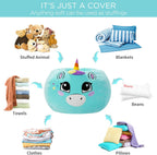Aubliss Stuffed Animal Storage, Velvet Bean Bag Chairs Cover, X-Large 38" Ultra Soft Kids Toy Storage Organizer for Toys Blankets Towels Clothes, Cyan Big Eyes