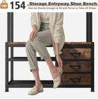 Raybee Hall Tree with Bench and Shoe Storage, Coat Rack Freestanding with 3 Fabric Drawers, Entryway Bench with Shoe Storage, Hall Tree with 12 Hooks for Hallway, Rustic Brown