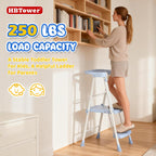 HBTower Kids 2 Steps Step Stool,Toddler Tower for Kitchen Counter Learning,Toddler Kitchen Stool Helper with Anti-Drop Safty Railing Kids Standing Folding Stepper(Blue)