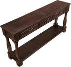 Merax Console Table with 4 Drawers, Retro Entryway Table with Open Storage Shelf for Entryway, Wood Side Table with Thick Legs for Living Room Bedroom, Espresso