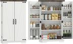 HOMCOM 41" Kitchen Pantry Cabinet Farmhouse Storage Cabinet Doors White | Freestanding, 2 Adjustable Shelves, 8 Door Shelves