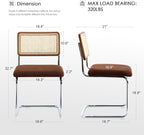 Zesthouse Rattan Dining Chairs Set of 4, Mid Century Modern Dining Room Chairs with Natural Cane Mesh & Chrome Base, Brown Cesca Chair Chenille Fabric, Farmhouse Kitchen Chair with Solid Wood Back