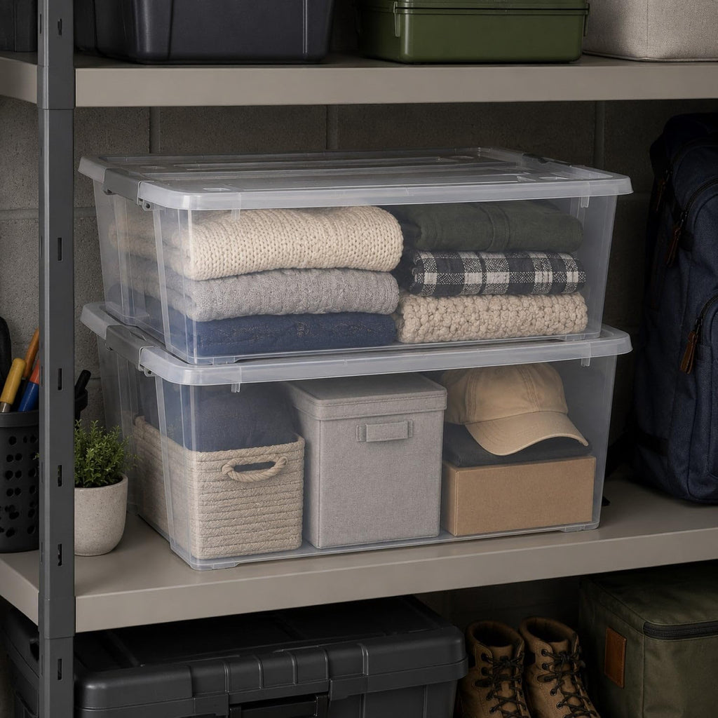 2 Pack Under Bed Storage Bin with Lid,40 Quart Stackable Clear Plastic Container for Clothing, Bedding Items,Under Bed Storage Organizer with Wheels,Transparent Underbed Design