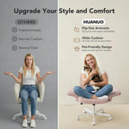 HUANUO Criss Cross Office Chair for Women, Cross Legged Desk Chair with Adjustable Armrests, Soft Corduroy Fabric for Small Spaces, Petite Home Office Computer Chair for Girls, Pink