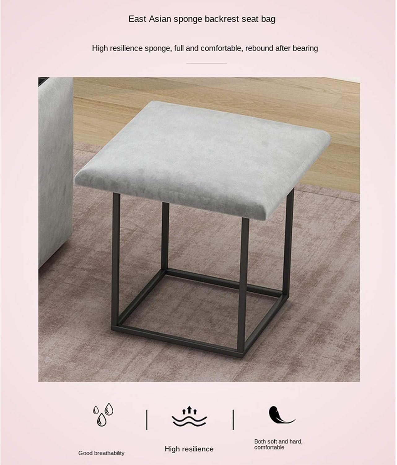 Blue Leather Square Stool with Storage Footstool and Padded Seat