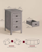 VASAGLE Liry Collection-Farmhouse Side End Table with 3 Drawers, Slim Nightstand with Storage, Narrow Bedside Table for Living Room, Bedroom, Office, Washed Gray, ULET132G101S