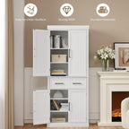 Yaheetech Kitchen Pantry Storage Cabinet with 4 Doors and 2 Adjustable Shelves, 72.5" Freestanding Tall Cupboard Cabinet with Drawer for Dining/Living Room, White