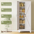 RAVIGIN Farmhouse Storage Cabinet,72" H Metal Pantry Cabinet with Barn Doors and Adjustable Shelves,72" H 6-Tier Rustic Pantry Organizers for Kitchen,Dining Room,White