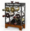 9 Bottles Wine Racks Countertop Freestanding with Top Tray, Modern Black Metal &Wood, 3 Tier Tabletop Wine Holder Stand for Home Kitchen Bar, Cabinet, Pantry, Wine Bottle Storage