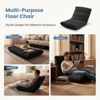 DUMOS Folding Floor Chair with Back Support, Adjustable 14-Position Floor Seating with Comfy Teddy Velvet for Adults & Kids, Reading, Gaming, Meditation, Watching, Black